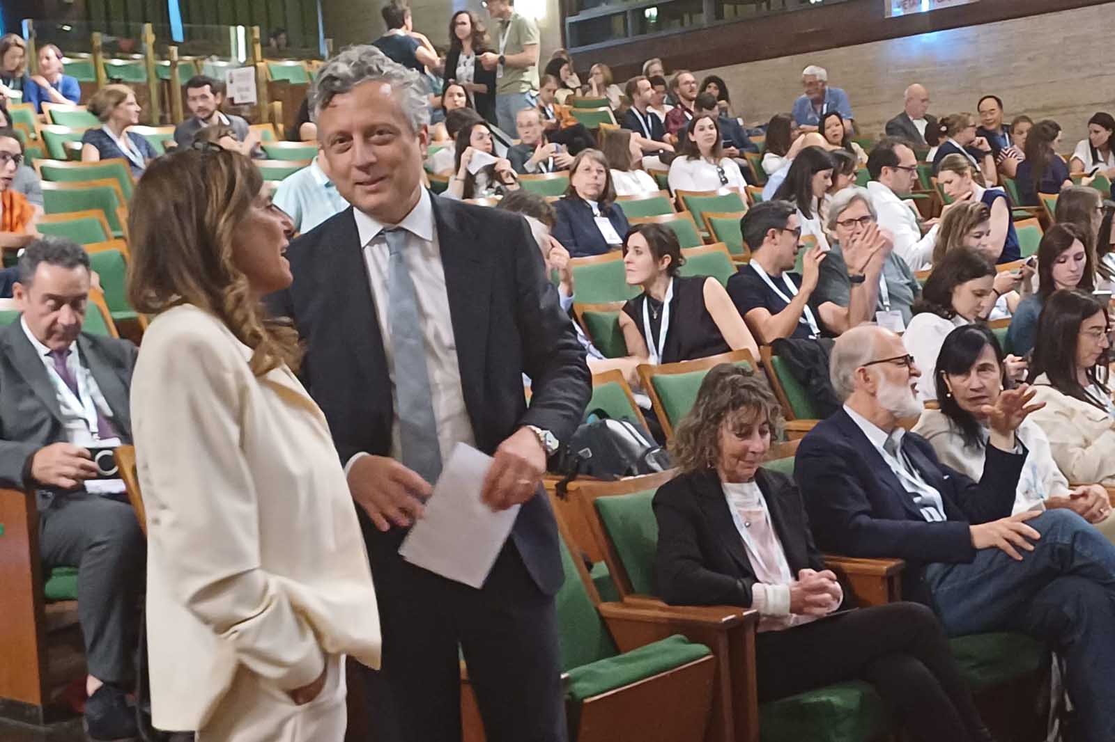 In foto la rettrice de La Sapienza Università di Roma, Antonella Polimeni, e il presidente dell'Agenzia italiana del farmaco (Aifa), Robert Giovanni Nisticò, presenti alla Conferenza internazionale di Roma 