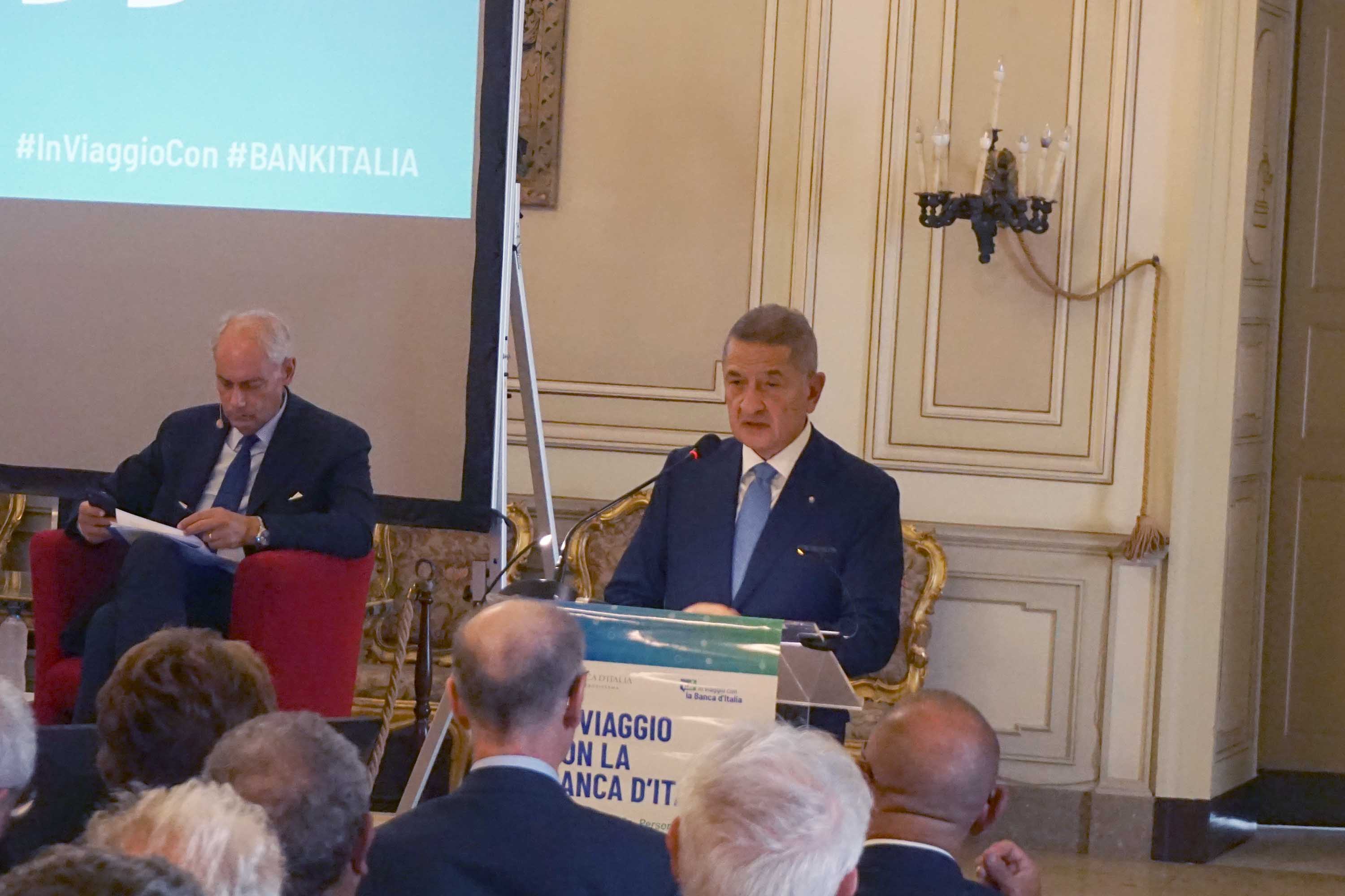 Un momento dell'intervento del governatore della Banca d'Italia, Fabio Panetta