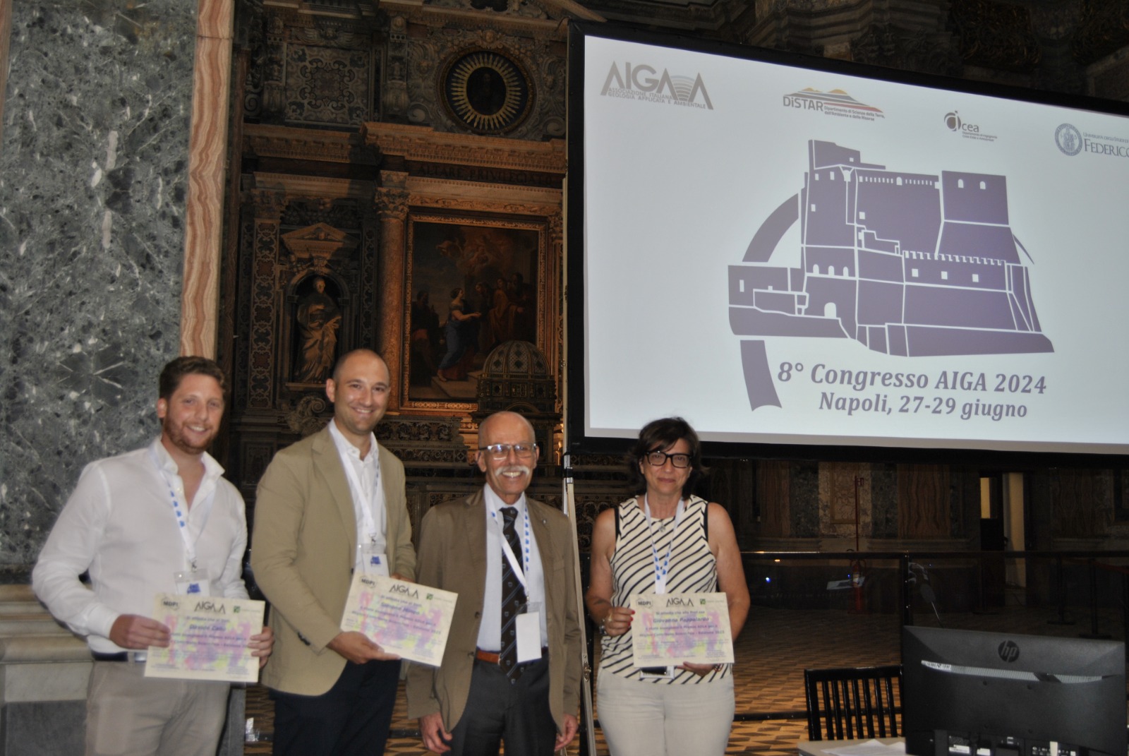 In foto da sinistra Davide Caliò, Simone Mineo, Domenico Calcaterra (presidente AIGA) e Giovanna Pappalardo