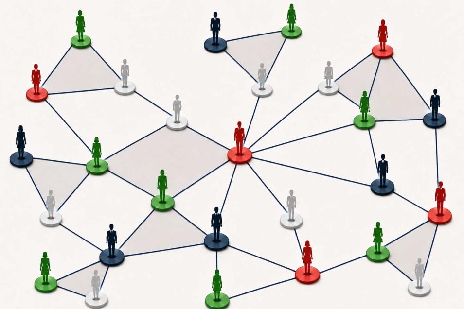 Rete di connessioni umane organizzata in cluster dinamici e nodi centrali